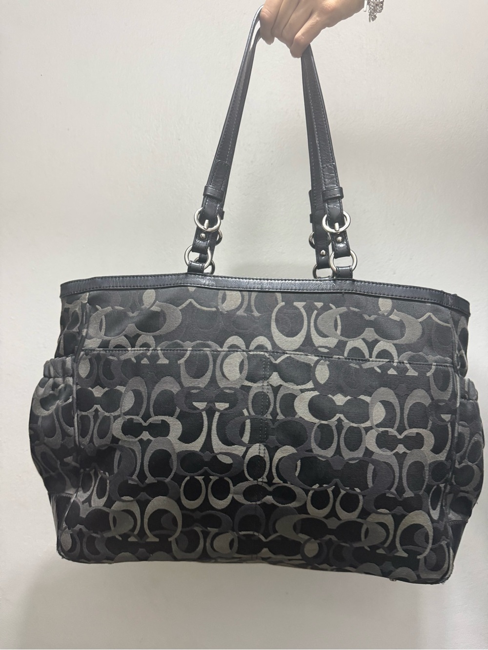 Coach Black and Gray Signature Diaper Bag